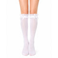 White lace ruffle bow over knee socks for sissy maid outfit and lolita fashion