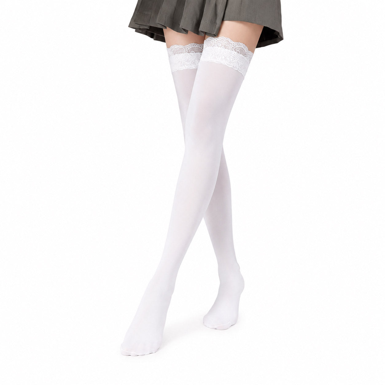White lace top over knee socks for sissy maid outfit and lolita fashion